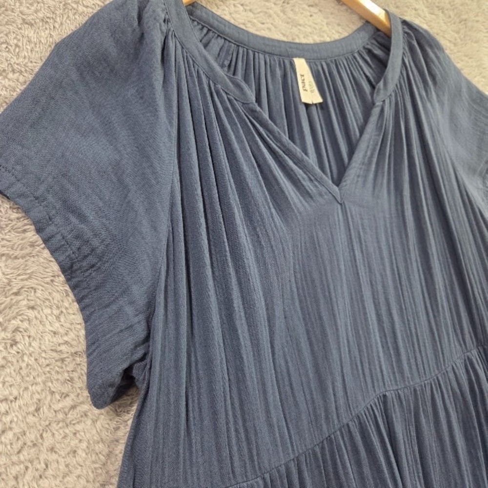 PACT Organic Cotton Coastal Double Gauze Tiered Dress XL Navy Blue Pockets Boho - Picture 5 of 12